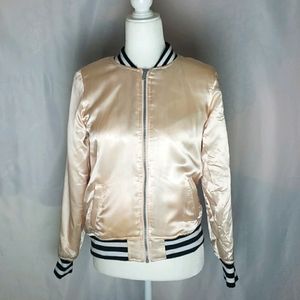Justice Pink Varsity Satin Bomber Jacket